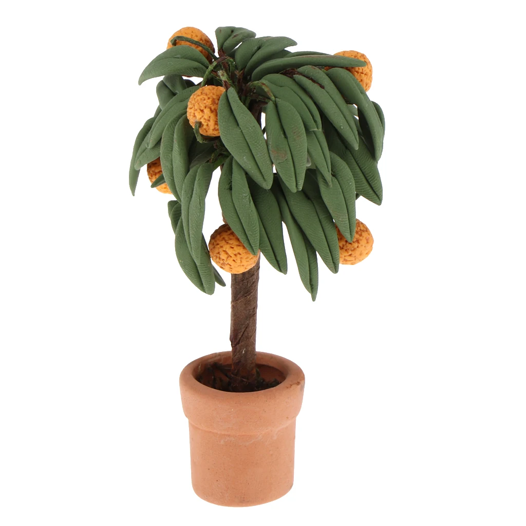 

1:12 Doll House Miniature Handcrafted Clay Fruit Tree In Pot For Garden Micro Landscape Ornaments (Tangerine Tree)