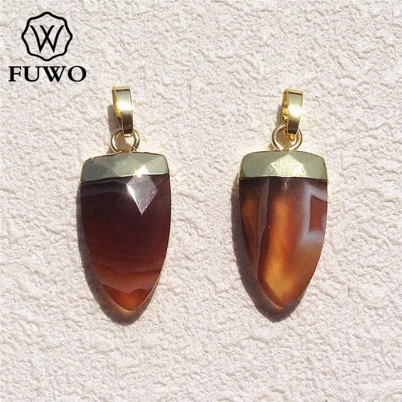 Подвеска в форме рога красного агата FUWO гальваническое покрытие из 24-каратного