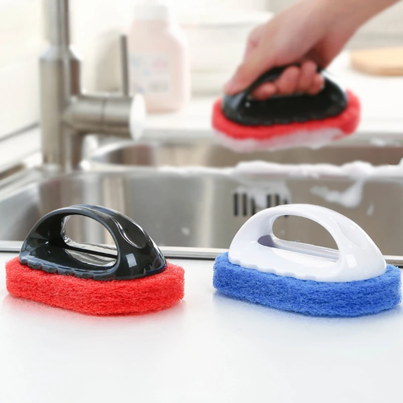 New Handle Clean Tool Powerful Sponge Brush For Kitchen Bathroom Window Mirror Clean Tools Oval Sponge Brush