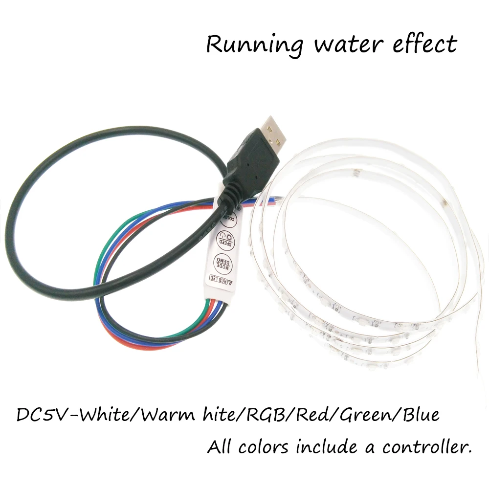 5V USB светодиодный полосы светильник SMD1206 1 м проточной воды гибкий полоса s ТВ