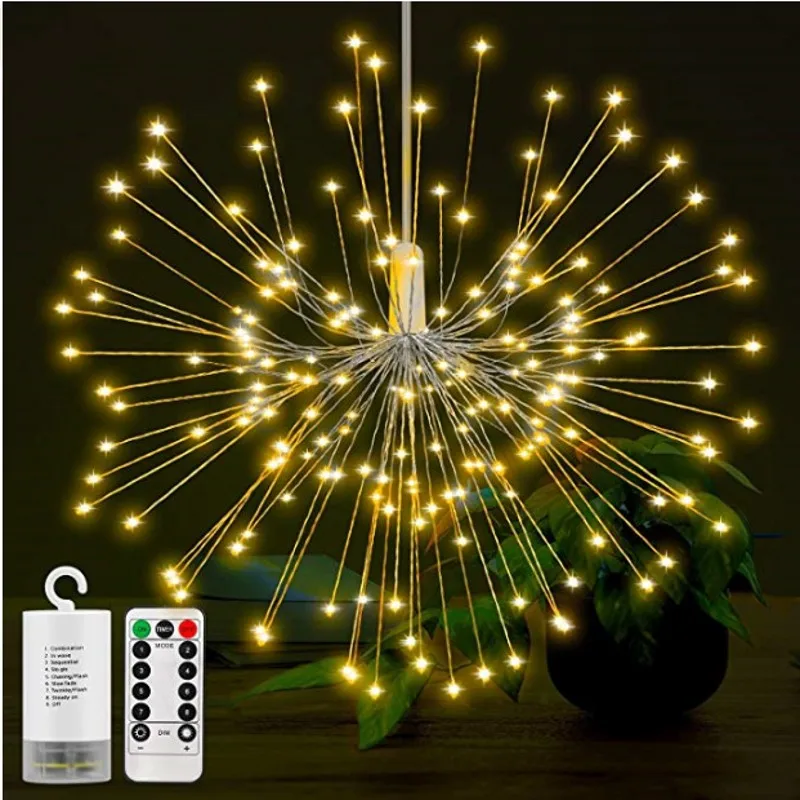 DIY светодиодный Starburst сказочные гирлянды свет с пультом дистанционного управления 8 режим батарея фейерверков Декоративная гирлянда Рождественский Свадебный венок