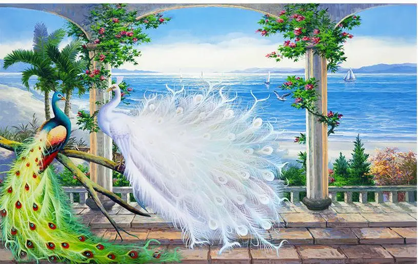 Классические картины обои картина маслом павлин ТВ фон спальня фото настенная