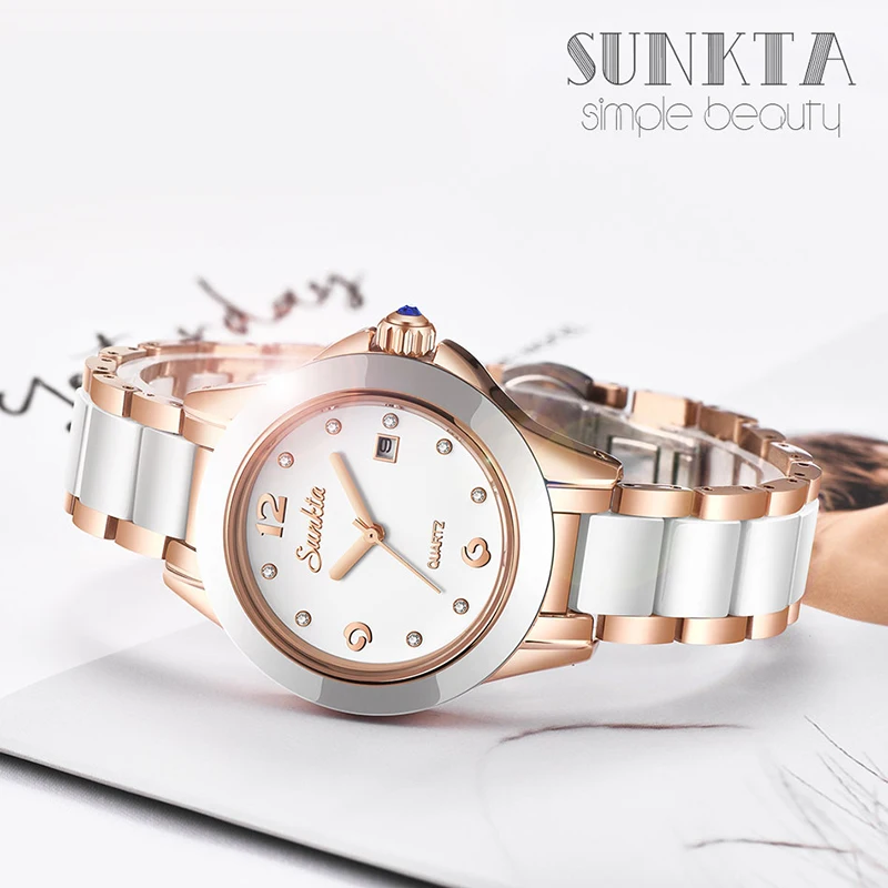 SUNKTA женские часы 2021 Топ Роскошный бренд подарок розовое золото Кварцевые