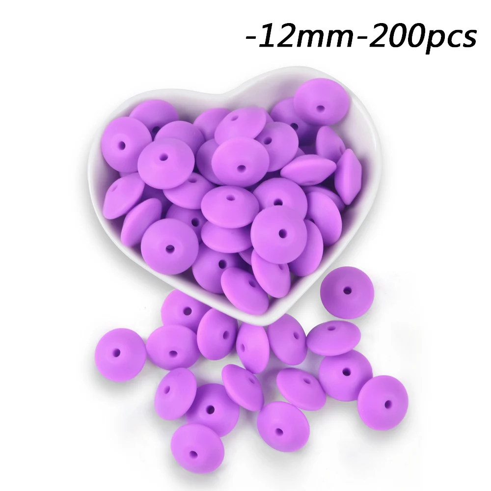 medium purple LOFCA, 200 шт./лот, пищевая чечевица, силиконовые бусины, 12 мм, без бисфенола, Детские Прорезыватели, игрушки для кормления, подарок для прорезывания зубов, ожерелье, браслет, сделай сам - Цвет: medium purple