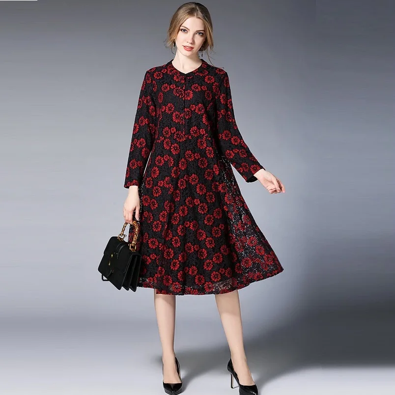 Женское длинное кружевное платье свободного покроя с цветочным принтом | Женская