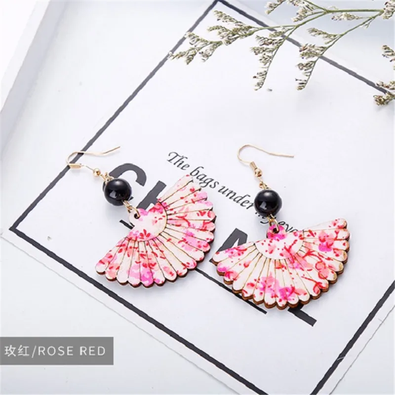 PINKSEE 2017 New Accessories Fashion Temperament Earrings Green Wood Fan Pearl Brincos For Women Pendientes | Украшения и