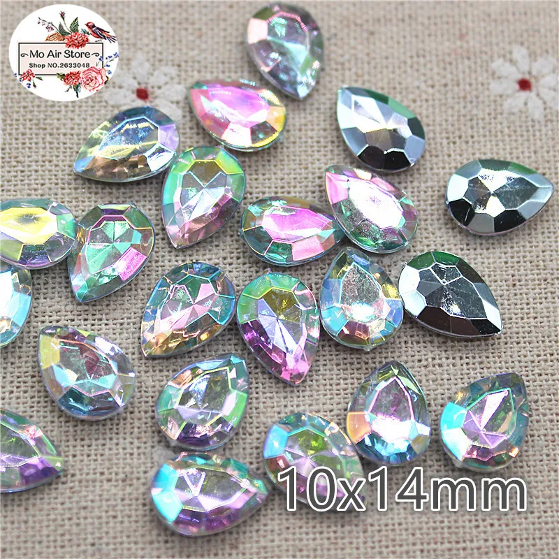 Акриловые стразы tear drop clear AB плоские на спине кабошон художественные