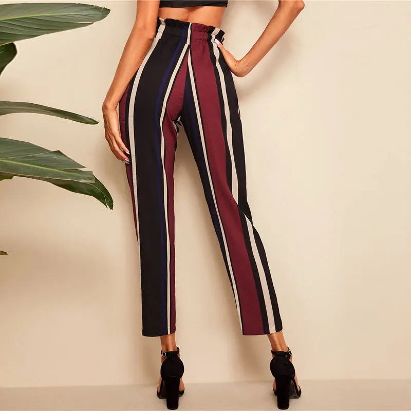 SHEIN женские брюки в полоску с высокой талией,, элегантные брюки с высокой талией, весна-лето, офисные женские рабочие брюки