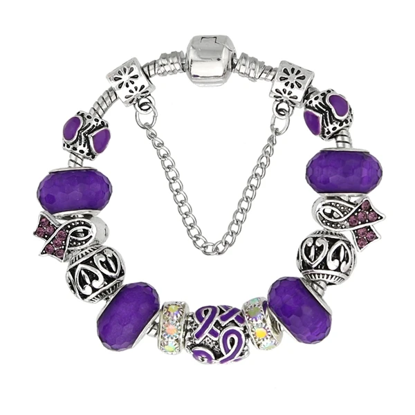 purple KEORMA розовый браслет, фиолетовый и лента, хрустальные бусины, драгоценности в Европейском стиле, браслет для женщин, ювелирные изделия KM010 - Окраска металла: purple