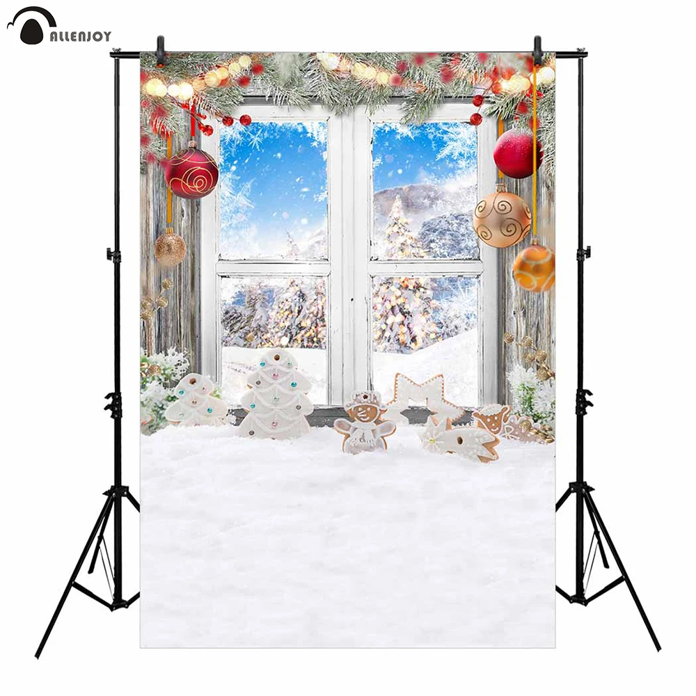Allenjoy фоны для фотосъемки Снеговик декорация окно Зимний лес Рождественский пейзаж шары фотостудия фон для фотосъемки