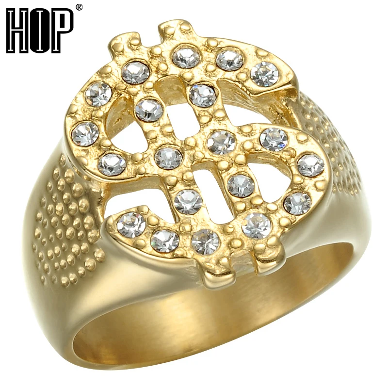 Хип Хоп рок Iced Out bling золото Цвет Титан Нержавеющая сталь нам знак доллара печатки