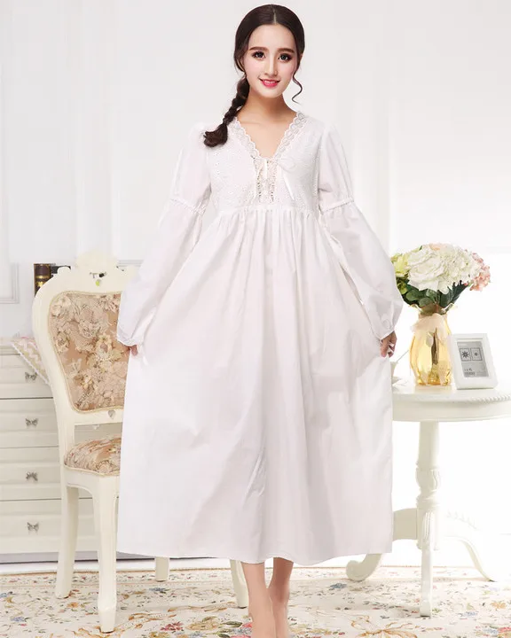 Женская хлопковая одежда с v образным вырезом длинным рукавом и вышивкой весна