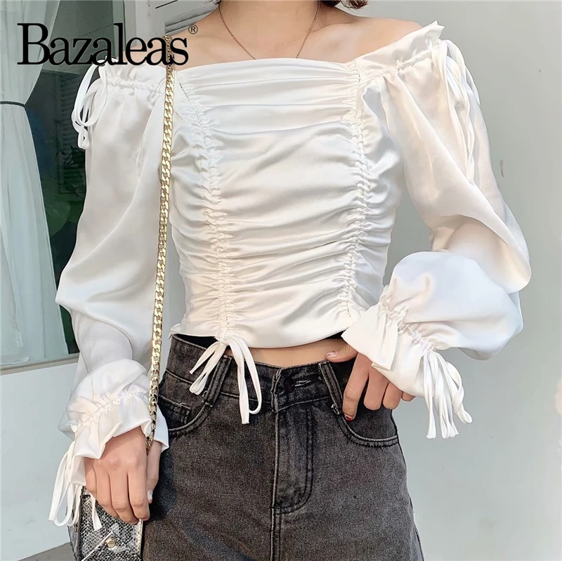 2019 модные тонкие blusas Винтажные белые атласные женские летние топы и блузка с
