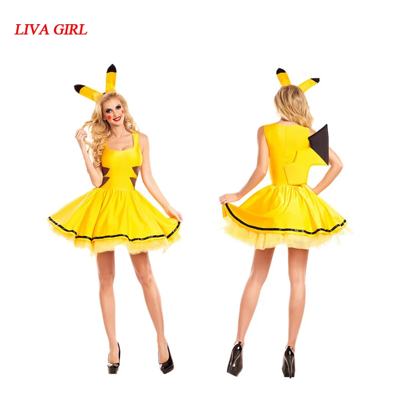 Косплей-костюм LIVA GIRL на Хэллоуин Пикачу с ушами костюм для косплея ангела