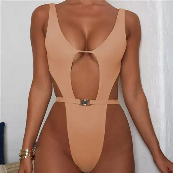 Nude high Cut Сексуальный ретро купальник с открытой спиной и цветочным рисунком, женский купальник с v-образным вырезом, женский слитный купальник, Женские стринги, трикини, купальный костюм, монокини - Цвет: Nude high Cut
