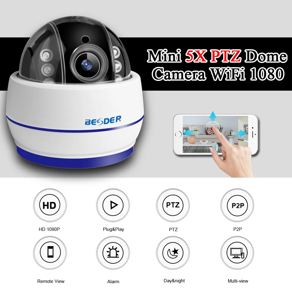 Besder, скоростная купольная IP камера, WiFi, 1080 P, 960 P, 5X, с автоматическим зумом, PTZ, камера наблюдения, беспроводная, P2P, ONVIF, детектор движения, сигнализация