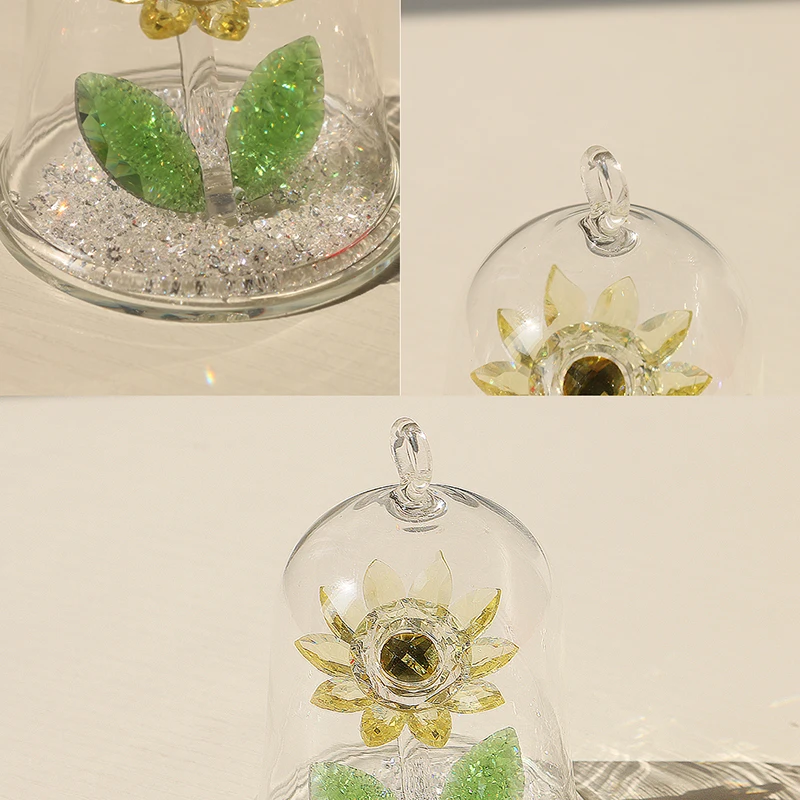 H&ampD Crystal Flower Collectible Sunflower Hanging Glass Gome Figurine in a Dome Home Wedding Decoration Gifts | Дом и сад