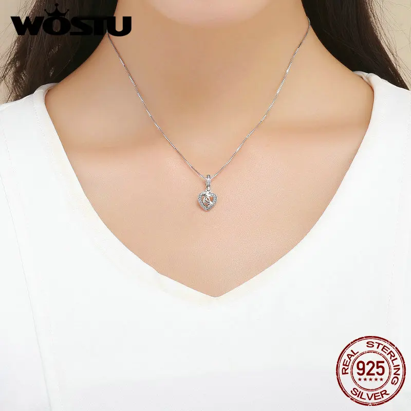 WOSTU настоящие 925 пробы серебряные бусины в форме сердца с надписью «MOM» подходят к оригинальному браслету-Шарму DIY ювелирный подарок FIC789