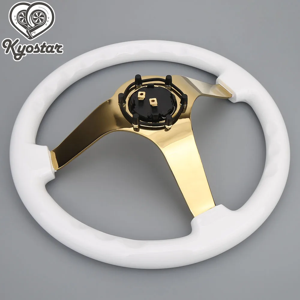350 мм Автомобильный руль из белого дерева s с золотой спицей универсальные