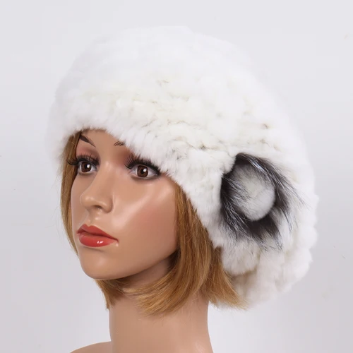 white Новинка, настоящий мех кролика, шапочки, женская вязаная шапка, натуральный настоящий мех кролика, берет, шапки для девушек, зимние теплые шапки из натурального меха - Цвет: white