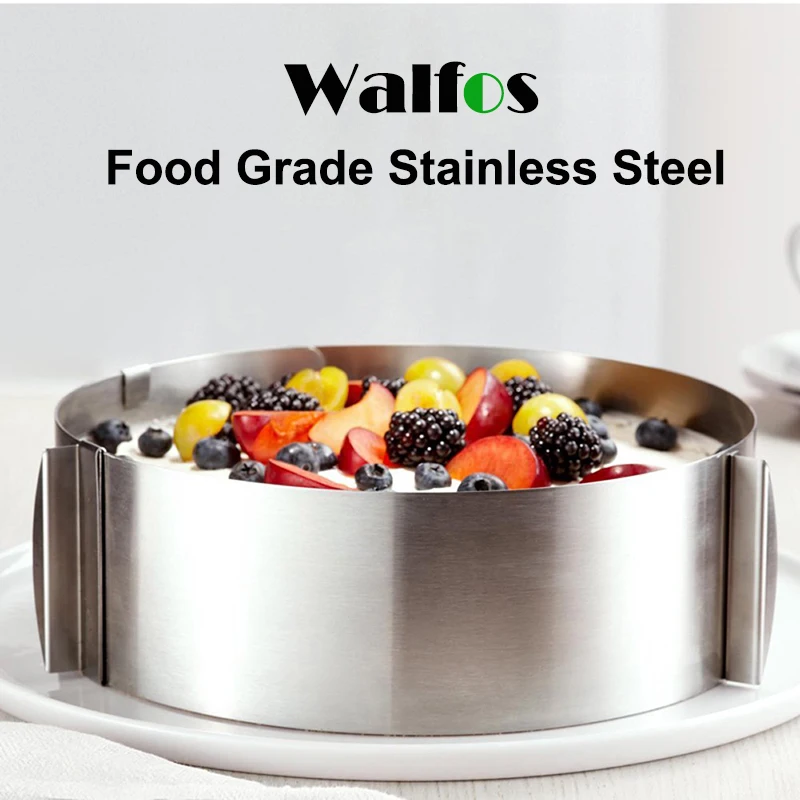 WALFOS Food Grade Stainless Steel Adjustable Cake Pan Retractable Circle Mousse Ring Mould Baking Tool Set Cake Mold Bakeware