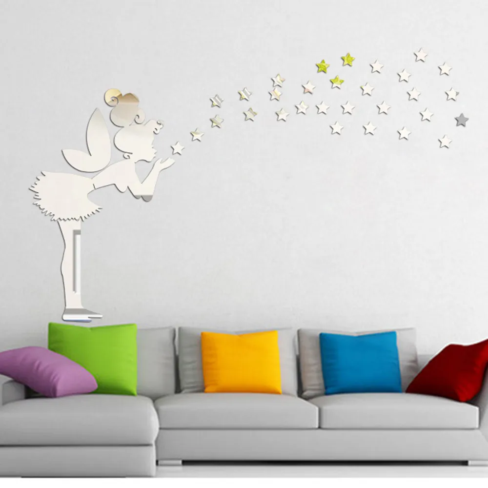 Wall Sticker Bedroom Decoration Angel Magic Fairy Stars 3D Mirror Kid Gift | Дом и сад