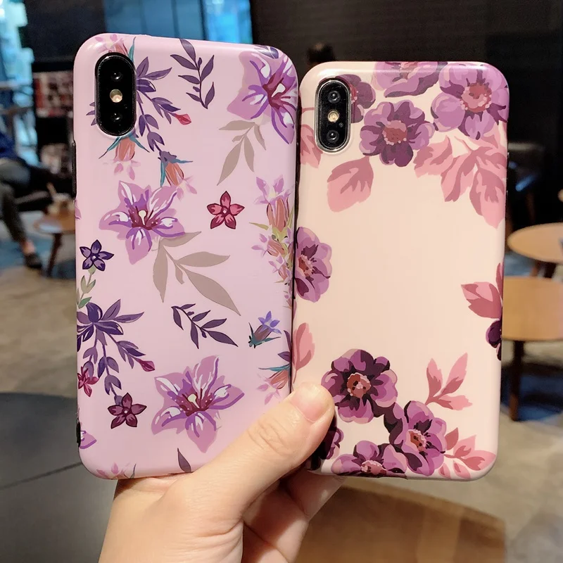 Глянцевый силиконовый чехол в стиле ретро с цветами и листьями для iPhone X XS MAX XR