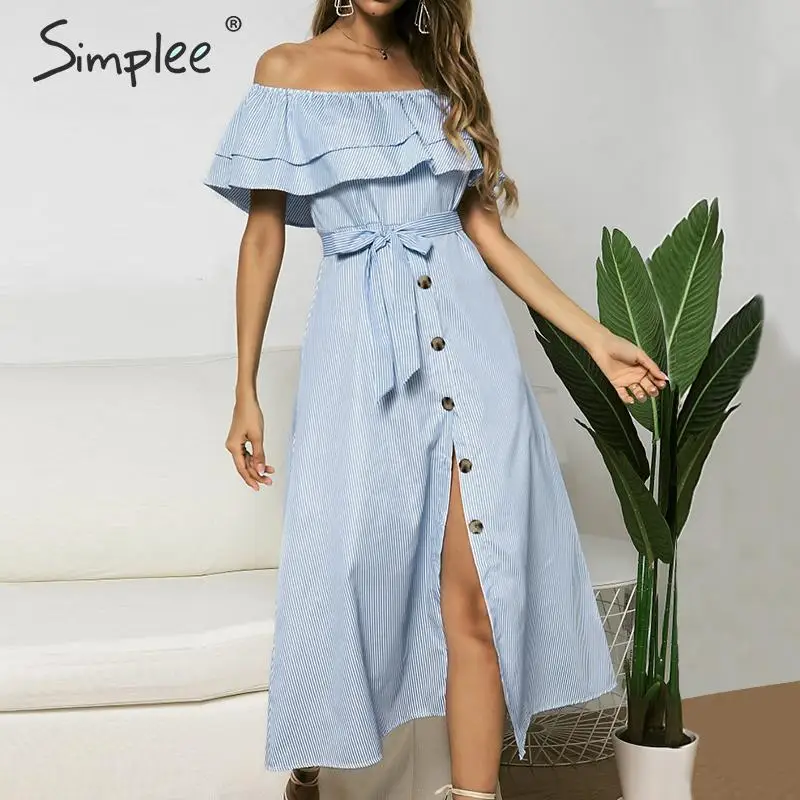 Женское платье трапеция Simplee в полоску женское летнее миди 2019 с воротником