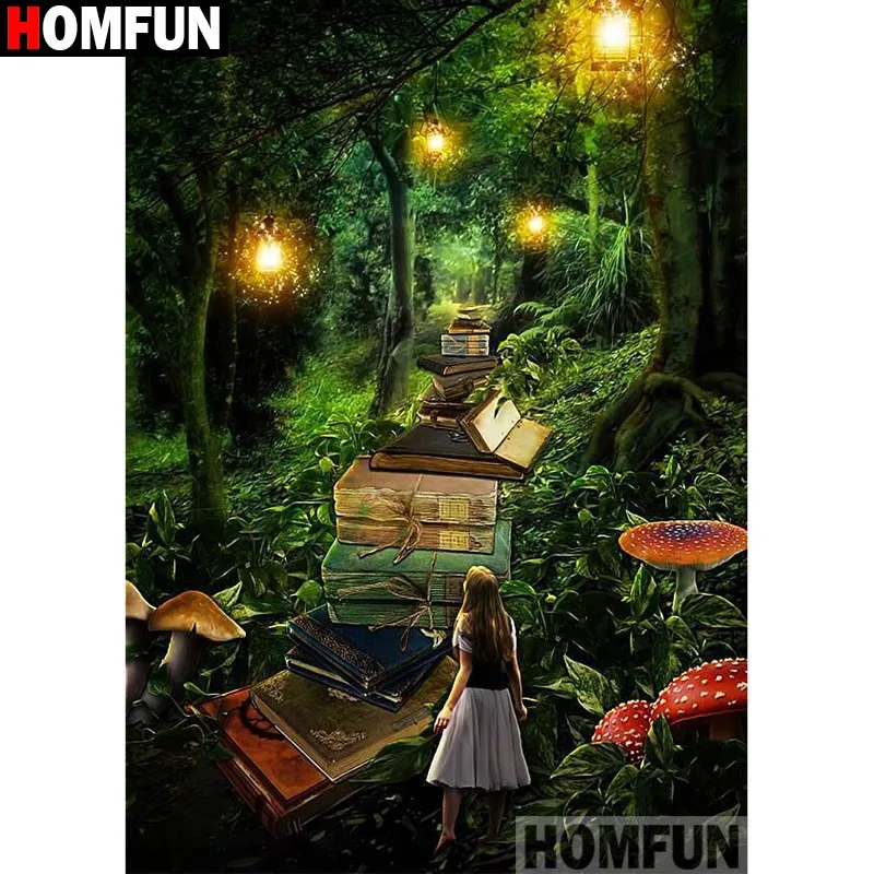 Алмазная живопись HOMFUN A16501 картина Книжная дорога с полными квадратными/круглыми