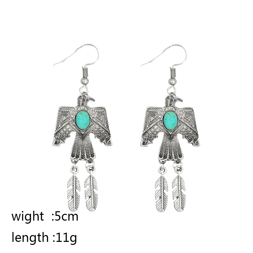 Banny Pink Indian Tibetan Tribal Eagle Pendant Dangle Earrings For Women Gyspy Statement Drop Earrings Stone Peace Bird Earrings