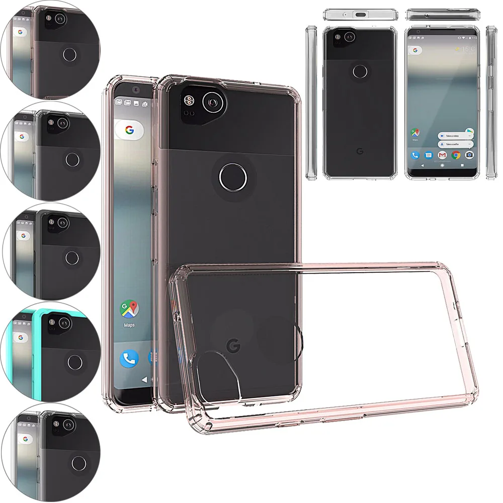 Тонкий прозрачный чехол для Google Pixel 2 мягкая рамка из ТПУ жесткий с защитой от