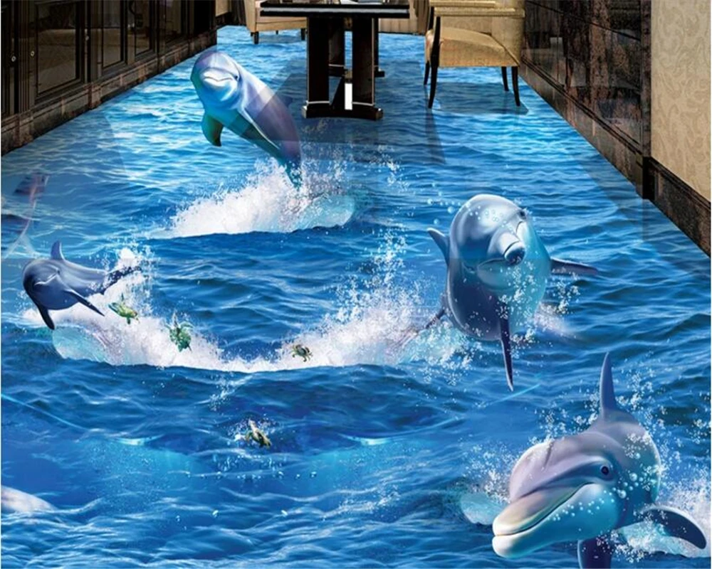 

beibehang Personality waterproof personality wallpaper Dolphin out of the water ocean 3D bathroom living room floor 3d wallpaper