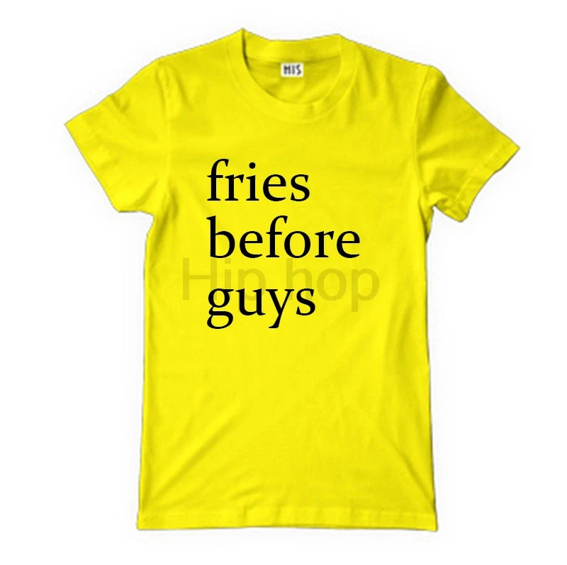 Надпись &quotFries Before Guys&quot футболка унисекс хипстерская с круглым вырезом