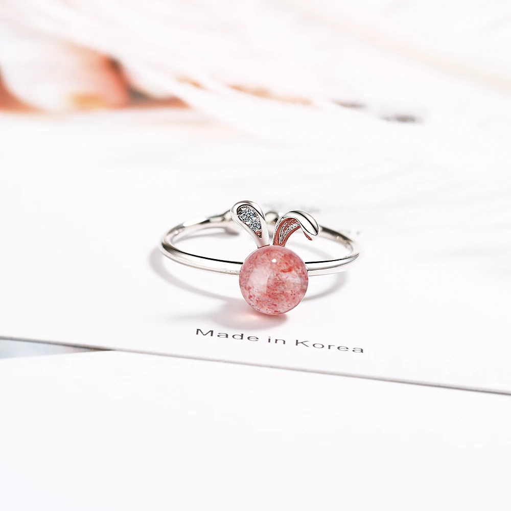 Милый кроличий кольцо с розовым кристаллом, украшением в виде ушек кролика для девочек, оптовая продажа из серебра 925.
