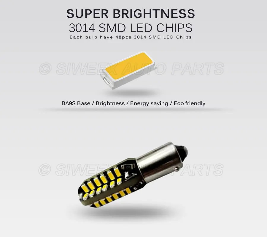2 предмета BA9S 48 SMD 3014 Светодиодный авто светильник Canbus Error Free фонарь освещения