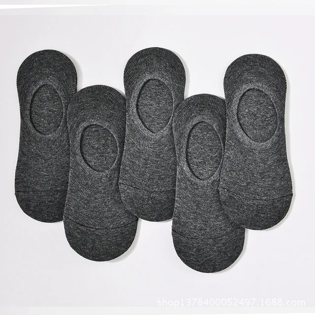 5 deep gray colors 5 пар/партия, повседневные хлопковые мужские невидимые мужские носки, носки, тапочки, Силиконовые мягкие дышащие однотонные летние носки до щиколотки - Color: 5 deep gray colors