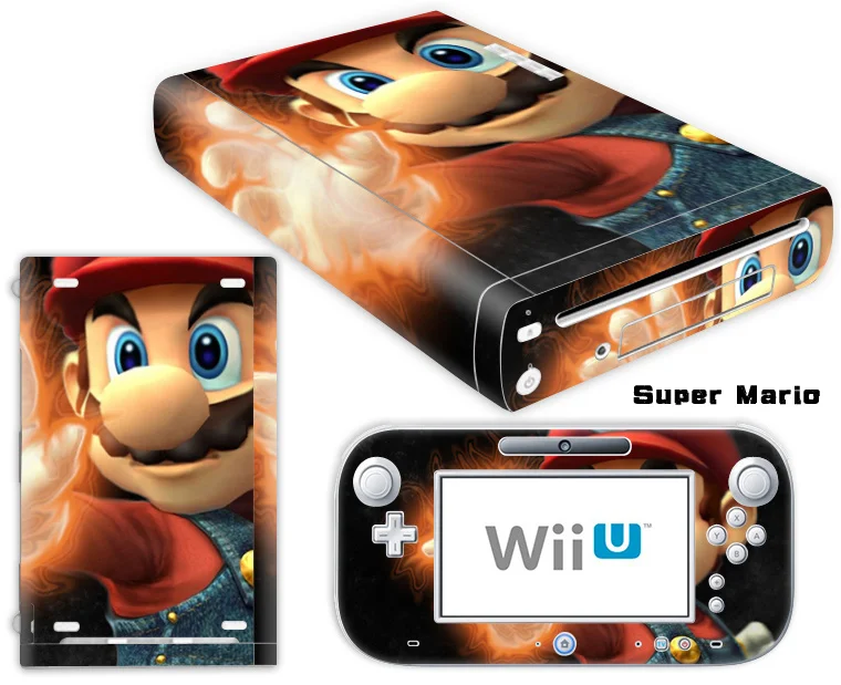 Mario дизайн виниловая кожа Наклейка для консоли wii U крышка с 2 пультами управления скины для kingd наклейка Аксессуары для игр - Цвет: 2