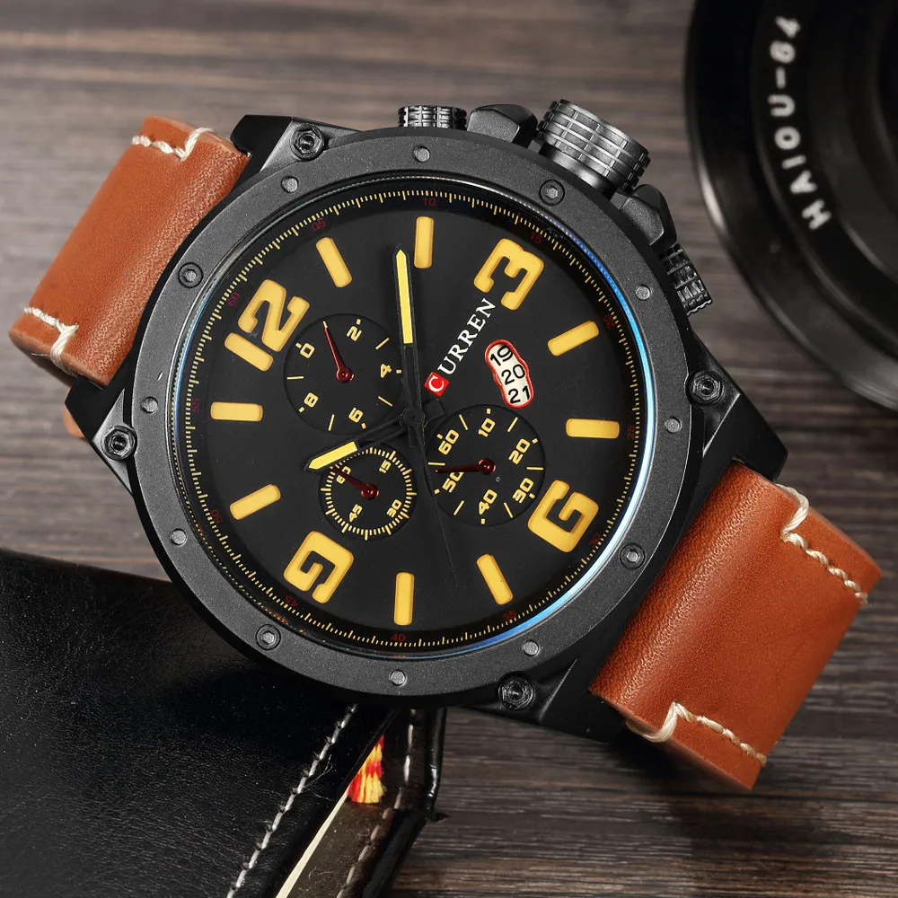 CURREN Mens Watches Top Brand Luxury 30M Waterproof Date Clock Male Leather Strap Casual Quartz Watch Men Sports Wrist Watches