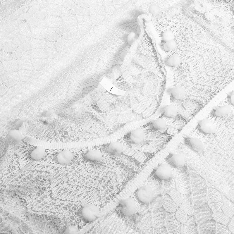 Белое/Черное женское платье туника свободная Летняя женская вязанная крючком