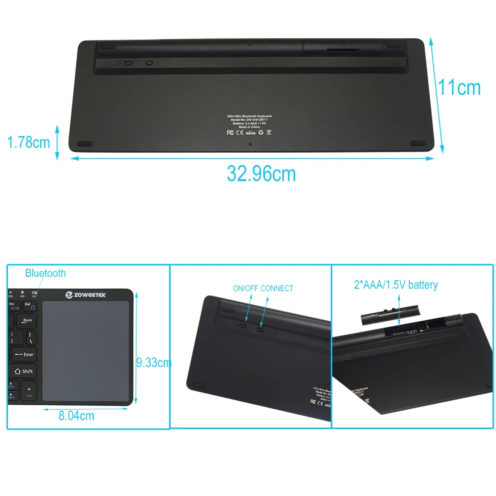 Zoweetek K12BT 1 ультра тонкий беспроводной иврит Bluetooth клавиатура сенсорная панель