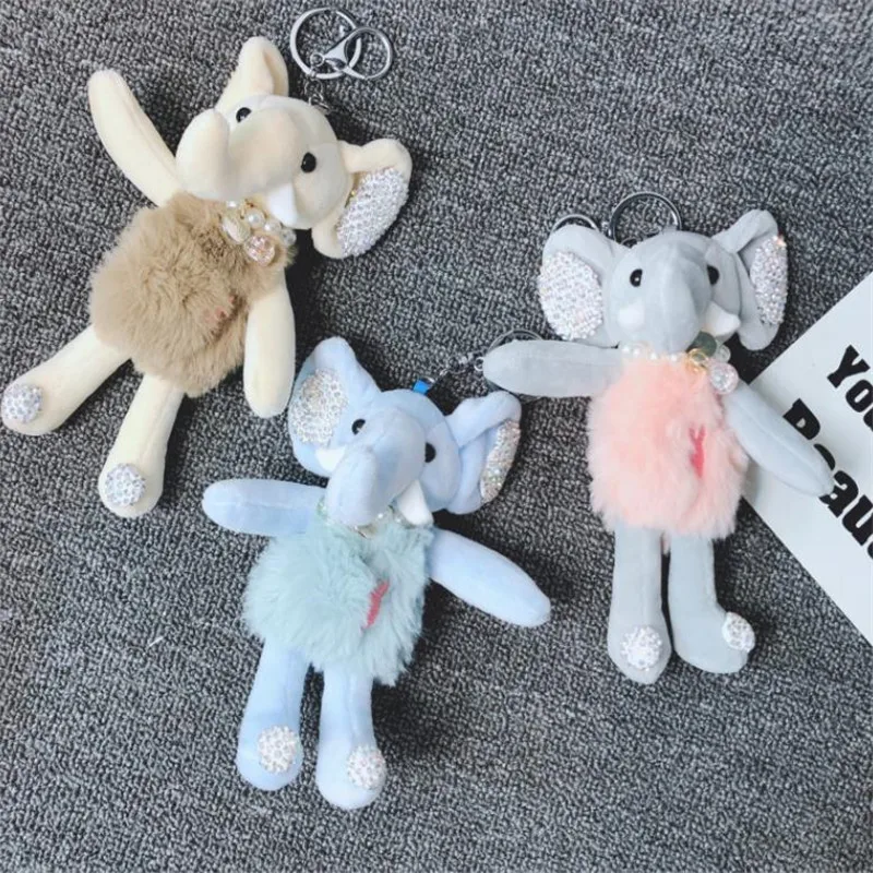 Cartoon cute plush rhinestone elephant doll keychain pendant toys ladies car bag Christmas birthday gift | Игрушки и хобби
