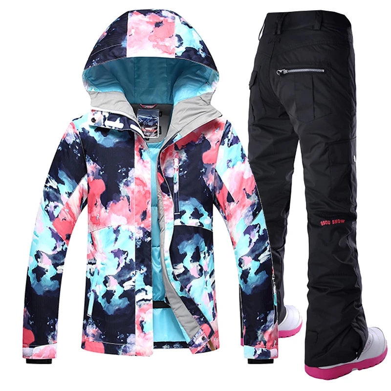 Gsou Snow -30 Women skiing suit sets snowboarding clothes waterproof &amp windproof winter snow outdoor ski jackets + Pants | Спорт и