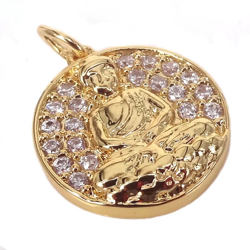10 шт. чистое золото Цвет Микро Проложить cz религиозные талисманы Будда Богиня