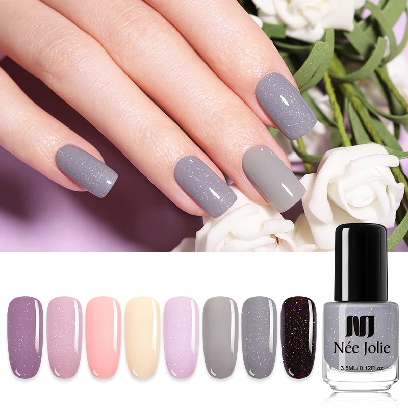 NEE JOLIE 18 Colors Shimmer Nail Polish Pure Nail Color Pink Purple Gray Series Glimmer Fast Dry Nail Art Varnish 3.5ml