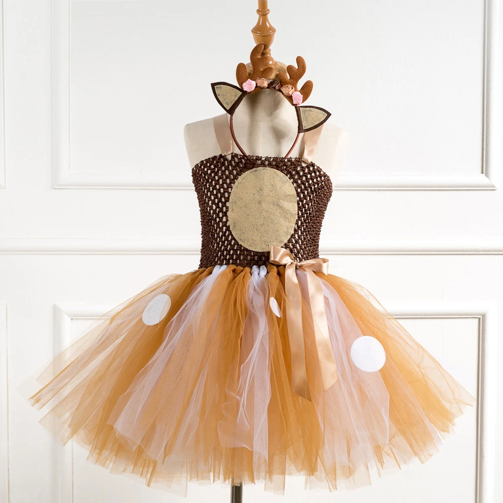 

Christmas dress-pack with a deer for little girls, festive dresses for the first birthday, happy Purim Halloween, winter carniva