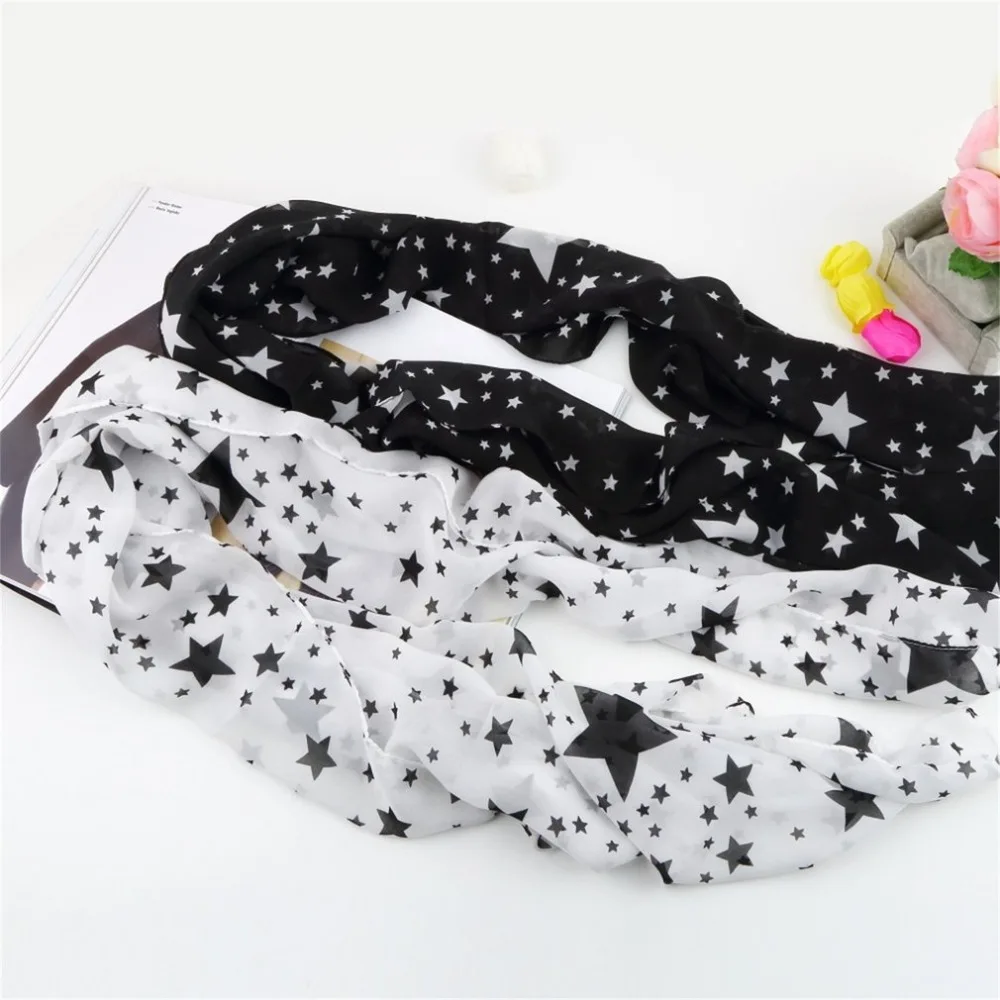 Модный шарф со звездами Женский шифоновый с цветочным принтом мягкая накидка