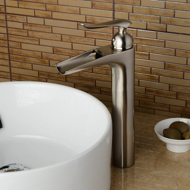

waterfall nickel brushed bathroom faucet High nickel basin mixer brushed waterfall basin faucet sink Mixer Tap sink faucet
