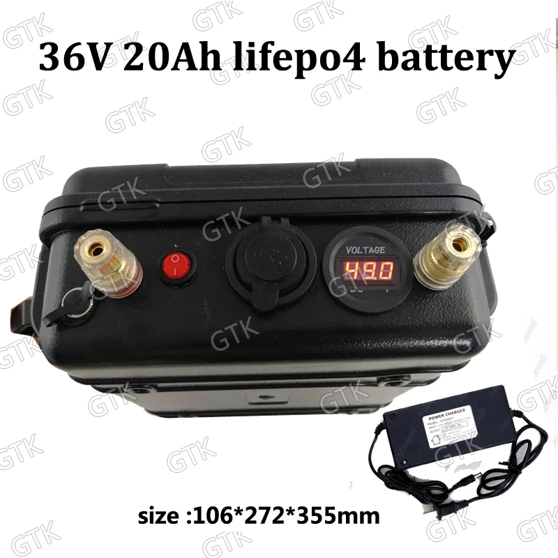 GTK водонепроницаемый lifepo4 36В 20ah аккумулятор 2 USB порта с BMS для li ion 750 Вт