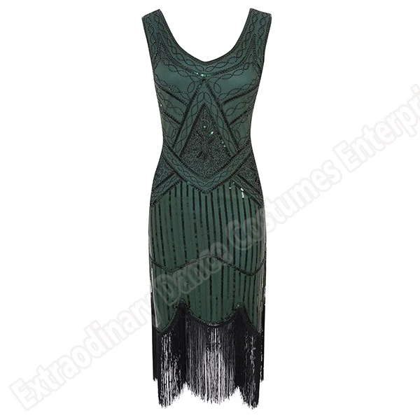 Женское вечернее платье 1920 s Great Gatsby Flapper Vestidos с блестками и бисером, платье с бахромой, вечернее платье с v-образным вырезом, украшенное бахромой, без рукавов - Цвет: green