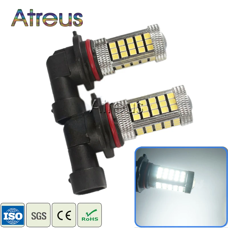 Atreus 2Pcs Car LED 9006 HB4 2835 63 SMD LED Turning Parking Fog Lights Braking Bulb White 12V DRL with Lens Accessories